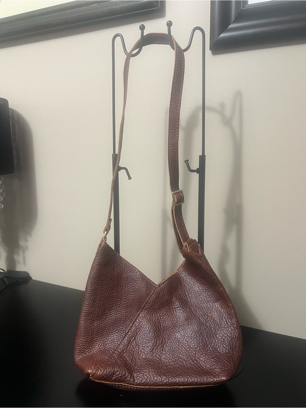 Portland Leather Small Naomi Deep Brown Pebbled Shoulder Bag - Picture 6 of 8